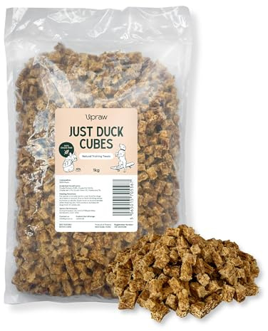 UPRAW Natural Dog Training Treats in bulk, 1kg 100% Pure Meat Training Cubes - Natural Hypoallergenic - Grain Free - No additives or Preservatives. (1kg, Duck)