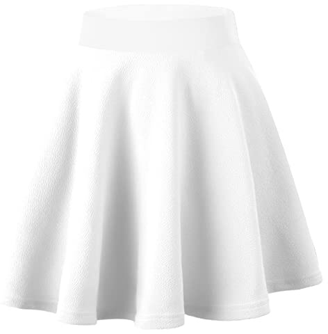 Dressever Damen Basic Vielseitige Dehnbaren Informell Casual Mini Hohe Taille A-Linie Tennisrock Tanzrock Weiß Medium