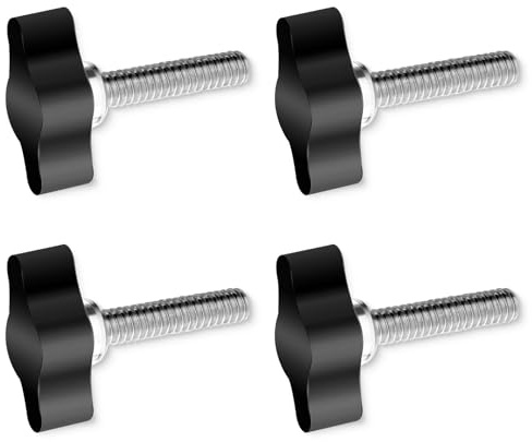 4 Pcs Threaded Thumb Screw, 1/4-20 x 1 Black Adjustable Tee Wing Aluminum Knob Stainless Steel Standard/Coarse Thread