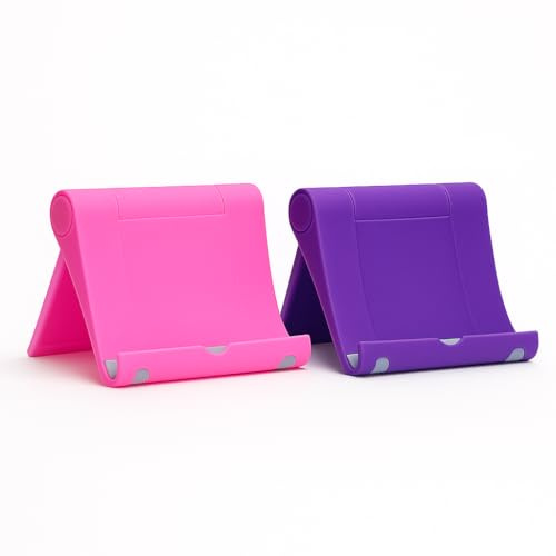 HappyProduts 2 Pack Mobile Phone Holder Desktop Mobile Stand and Tablet Stand Holder With Adjustable Angle. (Pink+Purple)