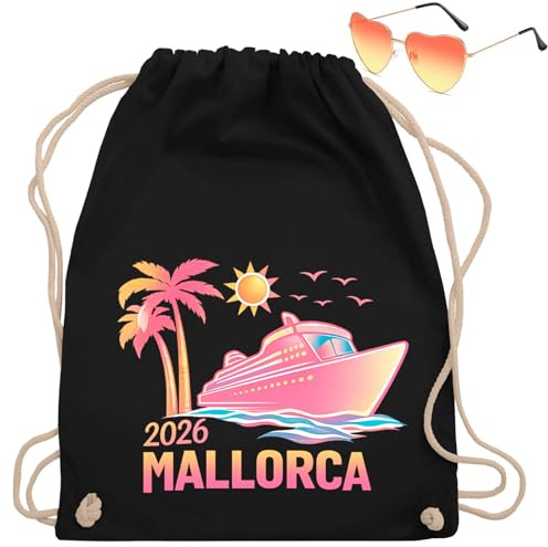 QijAOPD 2-Tlg Festival Zubehör Set Turnbeutel Malle & Herz Sonnenbrille - Mallorca Accessoires 2026, Party Zubehör Set, Sportbeutel Mit Kordelzug Für Festival Outfit Damen, Mallorca Party Outfit