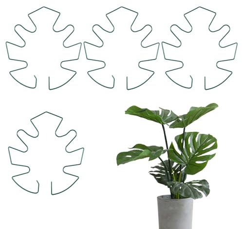 SULIKJHUI Lot de 4 treillis Monstera en fer avec pince en bambou, piquets de 16,5 x 14 cm pour plantes d'intérieur, cadre en métal robuste pour grimper et prospérer (vert)