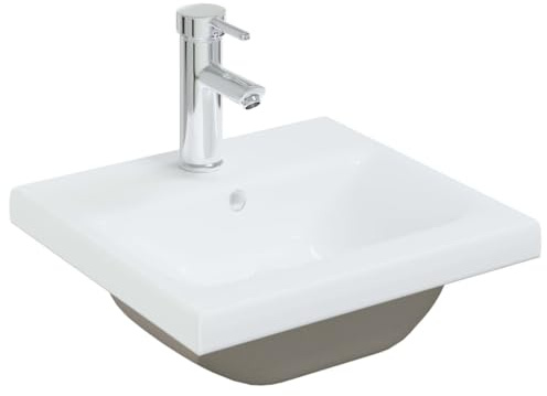 Mhdvray Lavabo encastrable 42 x 39 cm en céramique blanche avec robinet, bonde push-open trop-plein, design moderne, pour salle de bain, invités, WC