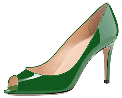 Elashe Damen Peeptoe Pumps | 8cm Stiletto High Heel | Bequeme Lack Stilettos Grün EU39