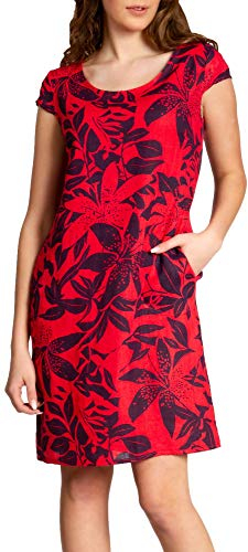 Caspar SKL026 knielanges Elegantes Damen Sommer Leinenkleid, Farbe:rot, Größe:L - DE40 UK12 IT44 ES42 US10