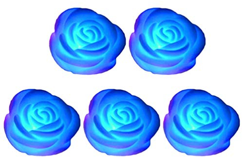 Uonlytech LED Schwimmende Blumenkerzen 5 stücke flammenlose Kerze nachtlicht led teelichter wasserdicht schwimmende Rose für Pool Garten Aquarium Hochzeit blau Schwimmende Kerzen Leuchtet.