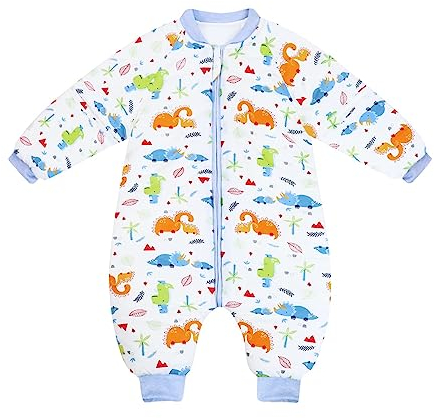 Baby Schlafsack mit Füßen Winterschlafsack 3.5Tog Jungen Mädchen Strampler Abnehmbare Ärmel Baumwolle Reißverschluss Beine Warmer Schlafanzug Kinder 18-36 Monate,Weiß