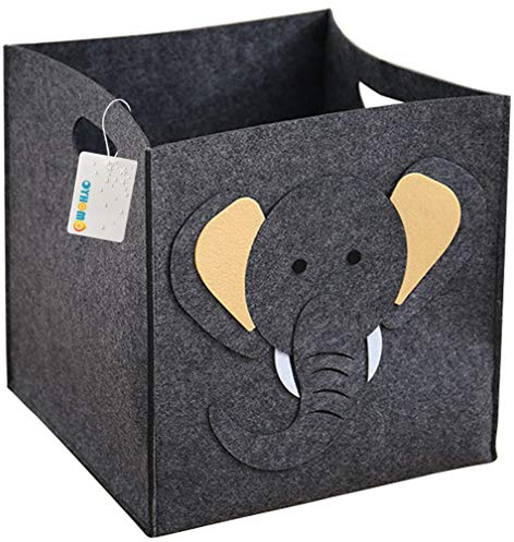 OYHOMO Kinder Aufbewahrungsbox Filzkorb Tiere Motiv Aufbewahrungskorb Faltbare Spielzeugkiste Filz Aufbewahrungskiste mit Griff für Regal, Kinderzimmer, Wohnzimmer - Elefant