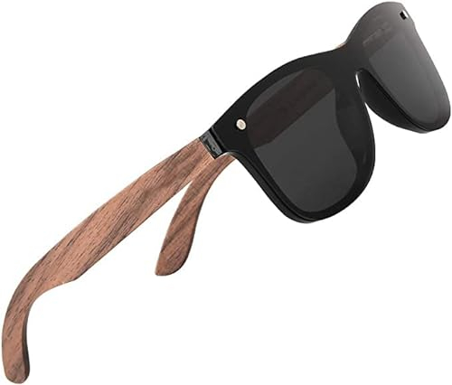 KINGSEVEN Holz Sonnenbrille für Herren und Damen I Unisex Polarisierte Sonnenbrille mit Holzbügeln aus Walnuss I UV400-Schutz I Modische Rahmenlose Spiegelgläser I Schwarz