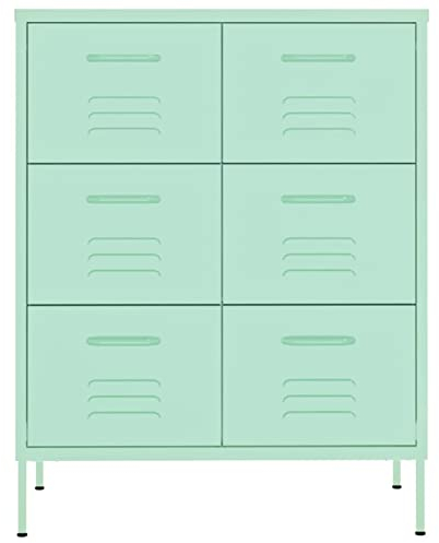 Goliraya Schubladenschrank Sideboard Kommode Stahlschrank Beistellschrank Mehrzweckschrank Bücherschrank Metallschrank Stahl Minzgrün 80x35x101,5 cm