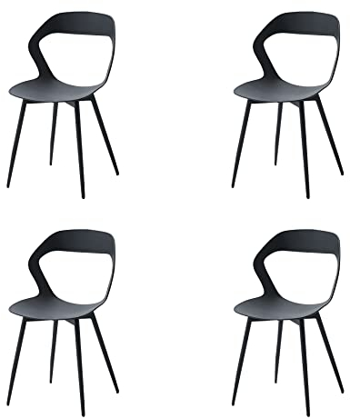 GrandCA HOME Lot de 4 Chaises de Salle à Manger, Chaises de Cuisine, Design Creux Sculpté avec Dossier, Pieds en Métal Robuste Noir, Noir