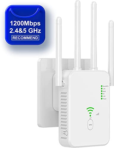 WiFi Extender Booster, Lychico 1200Mbps WiFi Extender Booster Dual Band 5GHz&2.4GHz Wireless Signal Booster with Ethernet/LAN Port, WiFi Repeater Support WPS Simple Setup, UK Plug
