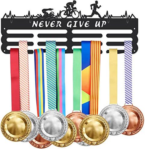 SUPERDANT Triathlon Medaillen Aufbewahrung Schwarz Schwimmen Radfahren Laufen Medaillen Halter Eisen Wandmontage Medaillenhalter Medaillenregal Wettkampf Geschenke für Sportler und Kinder