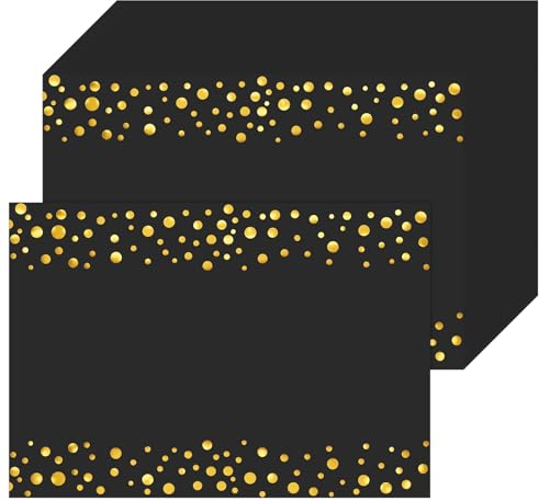 Teling Papier-Tischsets, Einweg-Tischsets, Goldfolie, Tischsets, Partydekor, Papier für Hochzeit, Geburtstag, Esszimmer, Küche, Babyparty, Party-Dekoration, Schwarz und Gold, 100 Stück