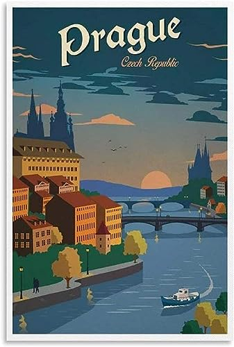 WEYUE Dekorative Gemälde Prag Vintage Reiseposter, dekorative Gemälde, Heimdekoration, Wandposter Ungerahmt 30x45cm