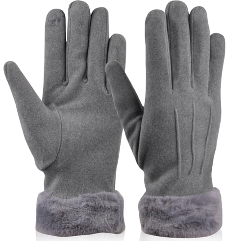 volumoon Damen Winter Handschuhe Warme Touchscreen Handschuhe, Fleecefutter Dicke Winddicht Winterhandschuhe für Kaltes Wetter Outdoor Sport (Grau)