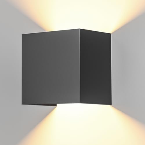 OTeedo LED Wandleuchte Innen Schwarz, 12W Wandlampe Innen, 3000K Warmweiß Wandleuchte Aussen, Up Down Wandleuchte Aussen Einstellbarer Lichtstrahl Außenleuchte IP65 Außenwandleuchten LED Wandleuchten