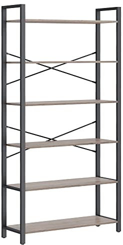 VASAGLE 6-Tier Bookshelf, Bookcase, Shelving Unit, for Office, Study, Living Room, Bedroom, 30 x 80 x 186 cm, Industrial, Heather Greige and Ink Black LLS082B02