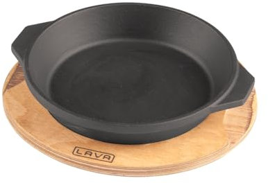 LAVA Guss Runde Servierplatte und Holzuntersetzer, Durchmesser (Ø)16cm