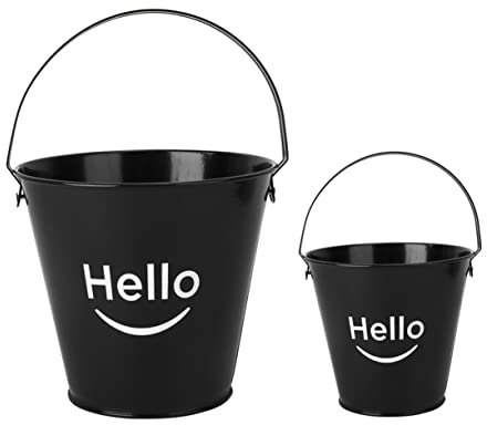Zerodeko 2pcs Iron Black Ice Bucket Black Tray French Fries Pails Fruit Juice Beverages Vintage Tray Ice Cube Bucket Black Plants Drinks Cooler Bucket Storage Bucket with Cover