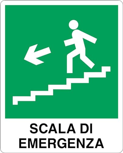 SOCIAL CRAZY GLOBAL CARTELLO SEGNALETICO - SCALA DI EMERGENZA DISCESA SINISTRA - Adesivo Resistente, Pannello in Forex, Pannello In Alluminio (20x31 cm, Plastica)