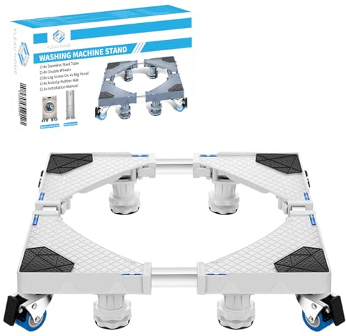 Elevador de Lavadora XL – Capacidad 500 kg – Elevador de frigorífico/lavavajillas/Secadora – Rueda para Muebles – Base para Lavadora – Soporte para Lavadora – 8 Patas/4 Ruedas (Blanca)