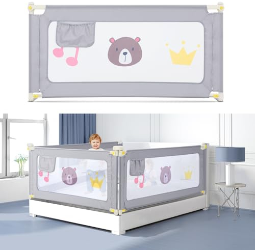 GUUSII HOME Rausfallschutz Bett Bettgitter Kinderbett Bettschutzgitter Elternbett Schutz Rausfallen Kinder Fallschutz 25 Stufen Verstellbare Höhe Hochsicheres Maschine Waschbar Baby Bed Rails(1 Stück