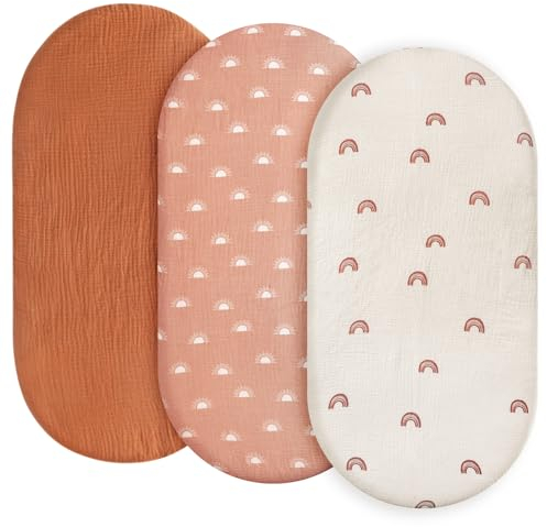 3er-Pack Bettlaken Spannbettlaken,Matratzenschoner für Laufgitter,100% Musselin-Baumwolle,Weiche und Premium-Qualität universelle Spannbettlaken für Kinderwagen. Geschenk zur Geburt(Regenbogen)