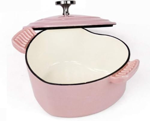 Small Cooking Pot, Cast Iron Pot with Lid, Enamelled Cast Iron Pot, Heart-Shaped Casserole Dish 1.9L Multi-Functional Enameled Cast Iron Pan with Lid, Non-Stick Pot,Pink