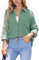 Stamain Hemdbluse Damen Langarm Lässiges Musselin Bluse Damen Hellgrün mit Baumwolle V-Ausschnitt Oversize Hemd Bluse für Frauen mit Tasche M
