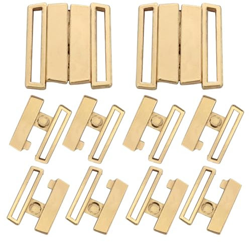 EMDOMO Chiusure in metallo rettangolari per reggiseno, fibbie in metallo, ganci e occhielli di fissaggio, chiusura a scatto per cucire costumi da bagno e pantaloni, 10 set (oro)