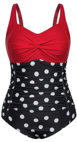 Hanna Nikole Plus Size Flower Sunflower One Piece Swimsuit V-Neck One Piece Swimsuit for Plus Size Women 18W Red Polka