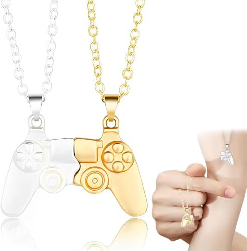 Collier magnétique créatif unisexe Collier pendentif manette de jeu Collier assorti pour couples ou meilleurs amis Cadeau d'anniversaire(Combinaison or et argent)