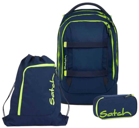 Satch Pack Schulrucksack Set 3tlg. inkl. Schlamperbox und Sportbeutel (Toxic Yellow)