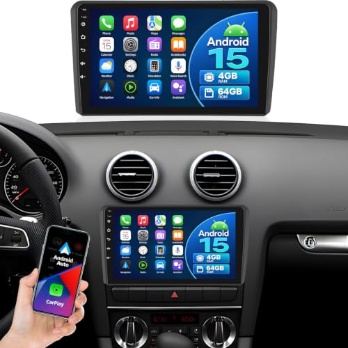 OiLiehu 4G+64G Android 13 Autoradio para Audi A3 2003-2012/S3 2006-2012/RS3 2011-2012 CarPlay Android Auto Pantalla Radio Coche 9 Pulgadas con Bluetooth GPS FM RDS WiFi SWC EQ Camara Marcha Atras