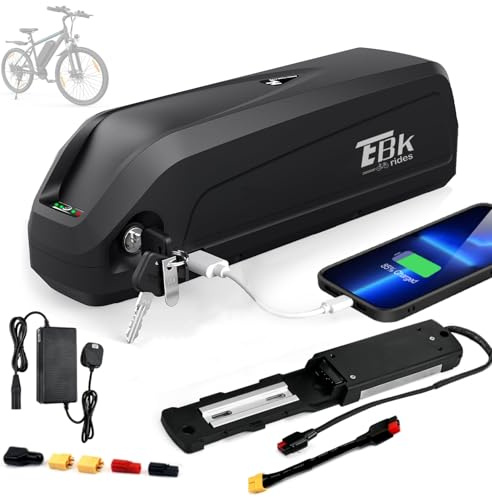 (UK Stock) 48V Ebike Battery 13AH, Hailong Electric Bike Lithium ion Battery Ebike Replacement Batteries with Charger, USB Port, 5 Pin Base Plate, LED Indicator Light, Safe Lock