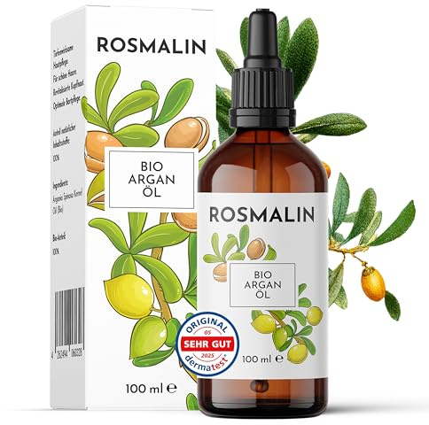 Rosmalin® Arganöl Haare | Bio | Argan Oil - Auch für die Kopfhaut, das Gesicht & die Haut - kaltgepresst - Ursprung in Marokko - Pflegende Kopfhautbehandlung, 100 ml