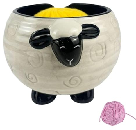 Yarn Holder, Sheep-Shaped Ceramic Yarn Bowl 6x7x5 Inch, Cute Large Capacity Crochet and Knitting Bowl for Storage, for Crafters