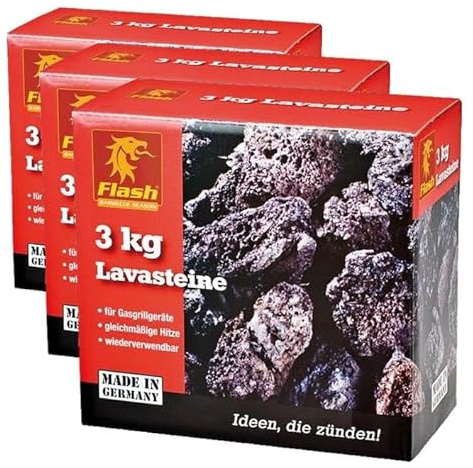 Finnas Pierres de Lave 3 kg - Pierre de Lave - Barbecue à gaz - Réutilisable - Chaleur Uniforme - Prévention des Flammes piquantes - Naturel - Allemand (Lot de 3)