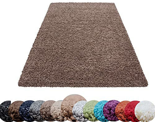 HomebyHome Teppich Rund Hochflor 200 cm Rund - Shaggy Runder Teppich Wohnzimmer Mokka Extra Weich und Flauschig - Waschbarer Langflor Teppiche für Schlafzimmer, Küche, Flur - Carpet, Halı, Kilim