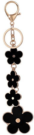 SUESUU Porte-clés en émail pour femme Motif fleur, noir, Large
