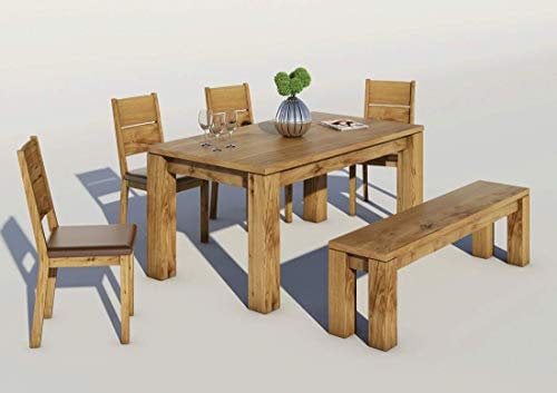 moebelstore24 Esstisch Eiche Massiv Geölt LESSY mit Gestellauszug 160/230 cm