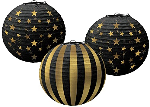 Hollywood G&G Hot Stamped Lanterns 24cm (3 pk) - Glitz & Glam