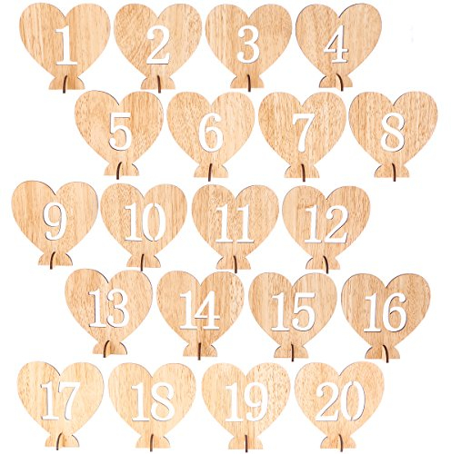LUOEM Hochzeit Tischnummern Herzform 1-20 Hochzeit Geburtstag Engagement Tischdeko 20 Stücke