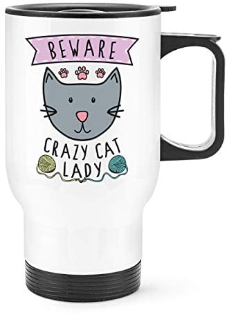 Beware Crazy Cat Lady Travel Mug Cup with Handle