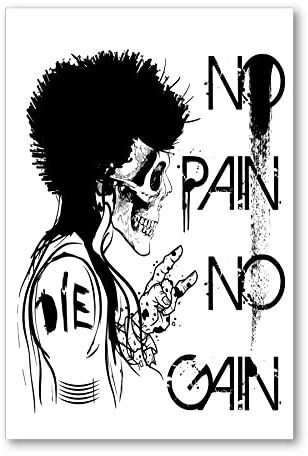 Postereck - 2009 - No Pain No Gain Plakat, Motivation Schädel Retro - Spruch Schrift Wandposter Fotoposter Bilder Wandbild Wandbilder - Poster - 4:3-81,0 cm x 61,0 cm
