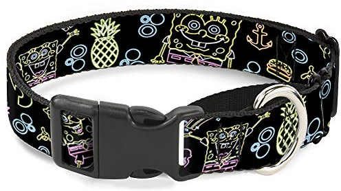 Martingal-Hundehalsband, elektrisch, Spongebob Posen Elemente, Schwarz, Mehrfarbig, 38,1 bis 66 cm, 2,5 cm breit