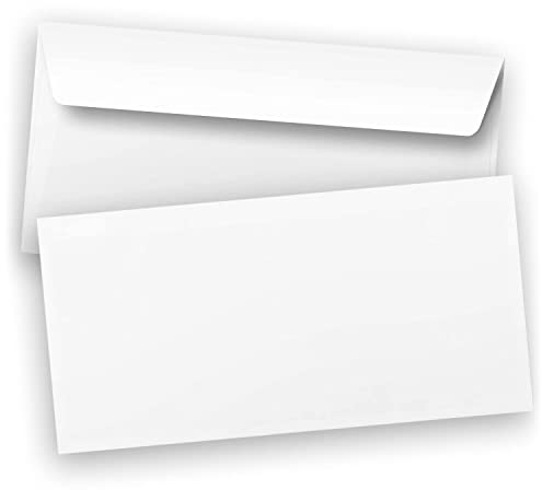 Briefumschläge DIN LANG weiß | 100 Stück | selbstklebend ohne Fenster | Umschläge in PREMIUM Qualität, Business Kuverts (110 × 220 mm) gerade Klappe, innen grau | Business 80 g/qm