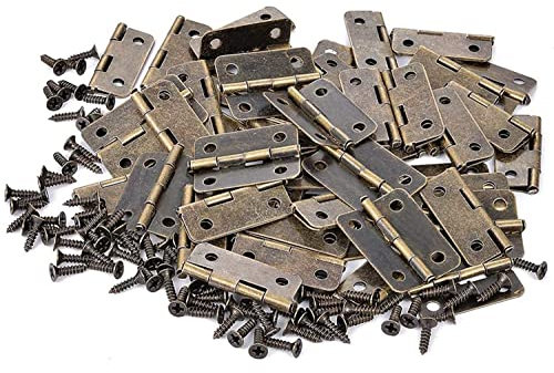 XMHF 50PCS 1x 0.7 Mini Hinges Hardware 180 Degree Rotation with Mounting Screws for Jewelry Box Dollhouse Miniature Furniture Cabinet Closet Bronze Tone