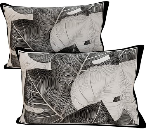 PETTI Artigiani Italiani - Coppia di Federe Cuscino 50x80 cm in Microfibra, Cuscini Arredo Camera da Letto, Divano, Salotto, Set 2 Fodere Copricuscino, Federa Tropical Nero A, 100% Made in Italy